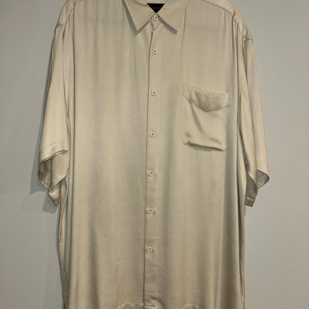 Toscano Button-Up Shirt Men's Sz XXLT Beige 100% Silk Casual Short Sleeve Pocket